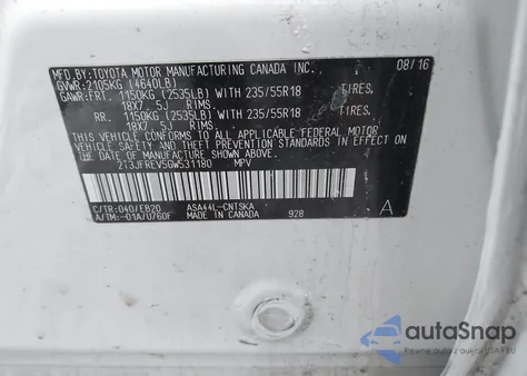 2016 Toyota Rav4 Se from USA, damaged, VIN 2T3JFREV5GW531180